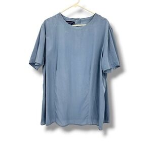 Charter Club 100% Silk Blouse 20W Plus Size Blue Office Quiet Luxury Top Minimal